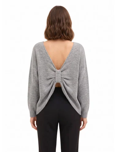 Camisola oversized com decote em V e nó efeito laço atrás Rinascimento - Cinzento