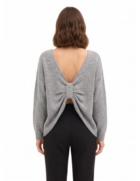 Camisola oversized com decote em V e nó efeito laço atrás Rinascimento - Cinzento