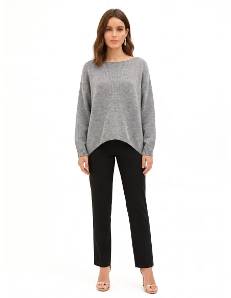 Camisola oversized com decote em V e nó efeito laço atrás Rinascimento - Cinzento