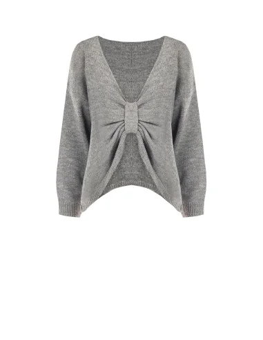 Camisola oversized com decote em V e nó efeito laço atrás Rinascimento - Cinzento