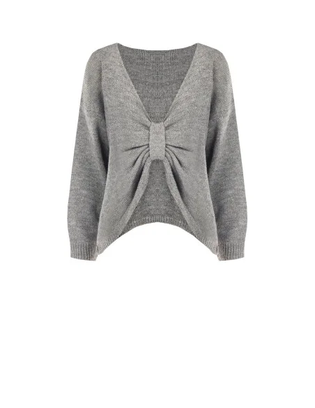 Camisola oversized com decote em V e nó efeito laço atrás Rinascimento - Cinzento