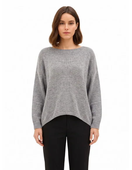 Camisola oversized com decote em V e nó efeito laço atrás Rinascimento - Cinzento