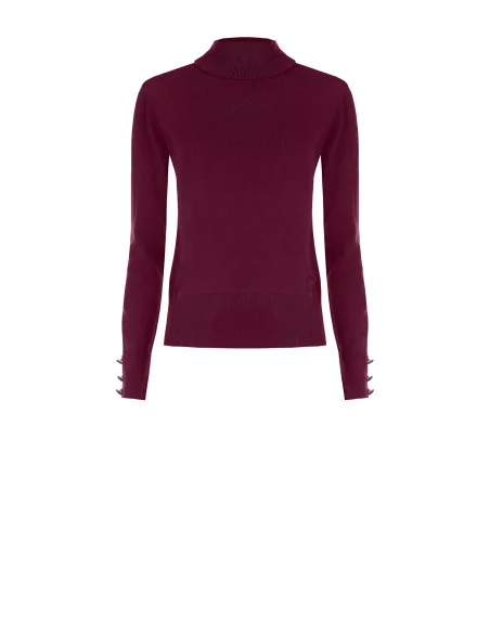 Camisola de gola alta em malha Ecotec com logótipo RR bordado Rinascimento - Bordeaux