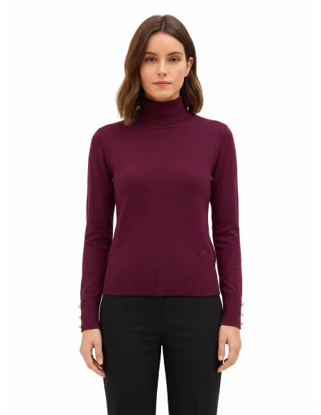 Camisola de gola alta em malha Ecotec com logótipo RR bordado Rinascimento - Bordeaux