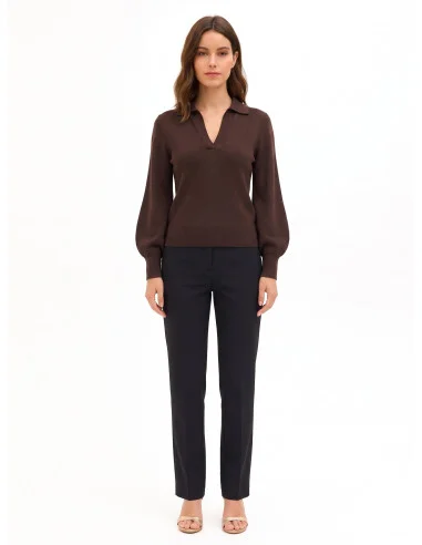 Camisola Polo em Mistura de Viscose Rinascimento - Castanho-escuro