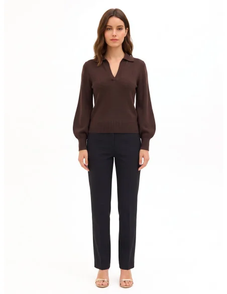 Camisola Polo em Mistura de Viscose Rinascimento - Castanho-escuro