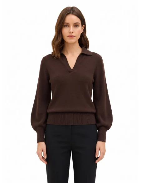 Camisola Polo em Mistura de Viscose Rinascimento - Castanho-escuro