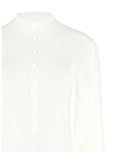Camisola de gola alta canelada com mangas balão e botões tom sobre tom Rinascimento - Branco creme