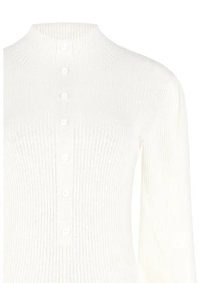 Camisola de gola alta canelada com mangas balão e botões tom sobre tom Rinascimento - Branco creme