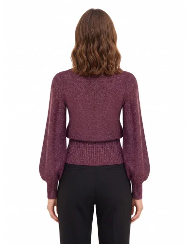Camisola de fio de lurex com decote em V cruzado Rinascimento - Bordeaux