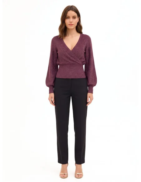 Camisola de fio de lurex com decote em V cruzado Rinascimento - Bordeaux