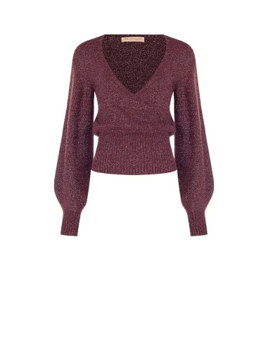 Camisola de fio de lurex com decote em V cruzado Rinascimento - Bordeaux