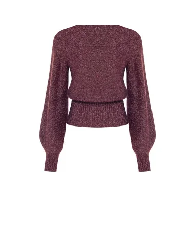 Camisola de fio de lurex com decote em V cruzado Rinascimento - Bordeaux