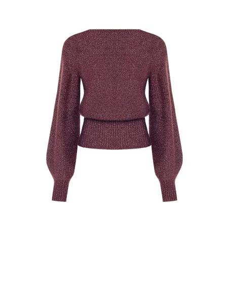 Camisola de fio de lurex com decote em V cruzado Rinascimento - Bordeaux