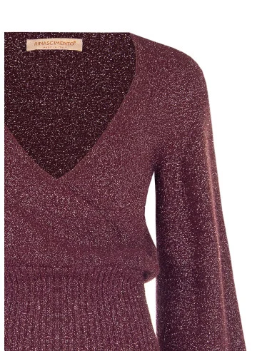 Camisola de fio de lurex com decote em V cruzado Rinascimento - Bordeaux