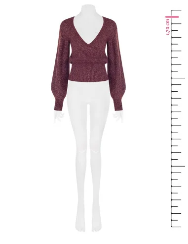 Camisola de fio de lurex com decote em V cruzado Rinascimento - Bordeaux