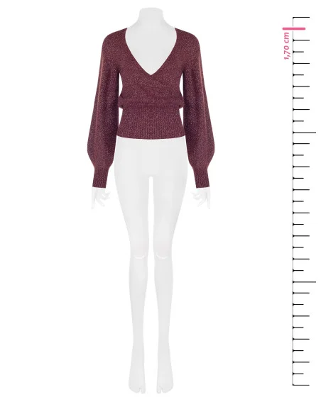 Camisola de fio de lurex com decote em V cruzado Rinascimento - Bordeaux