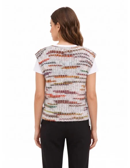 Colete de malha entrançada com lurex e laços nas laterais Rinascimento