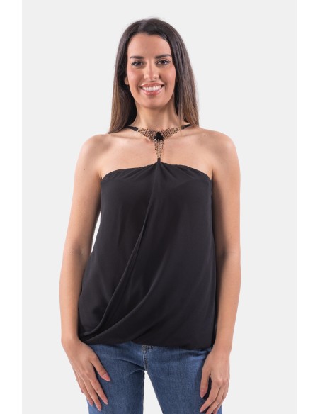 Top Fracomina com suspensórios de jóias