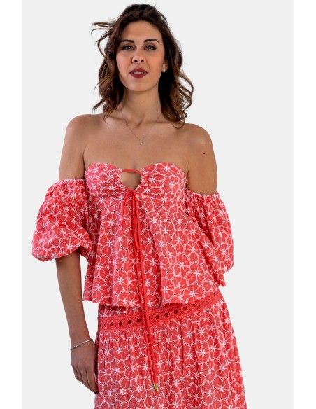 Top em linha A com padrão floral Fracomina