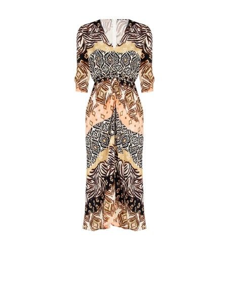 Vestido comprido com corpete enrolado e fecho de correr nas costas Rinascimento