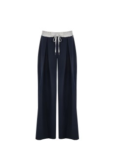 Calças Palace em viscose mista plissada com bolsos e elástico em contraste Rinascimento