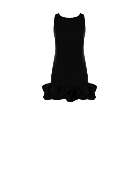 Vestido curto em linha A em tecido técnico com folhos Maxi Rinascimento