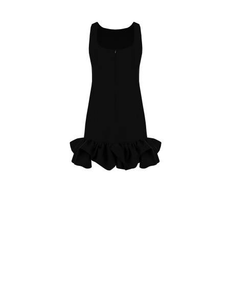 Vestido curto em linha A em tecido técnico com folhos Maxi Rinascimento