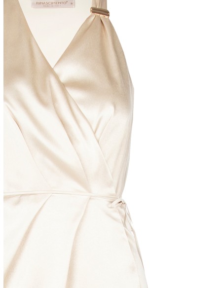 Vestido curto de cetim com renda ligeiramente franzida Rinascimento