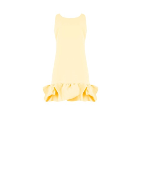 Vestido curto em linha A em tecido técnico com folhos Maxi Rinascimento