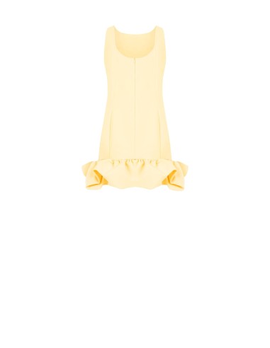 Vestido curto em linha A em tecido técnico com folhos Maxi Rinascimento