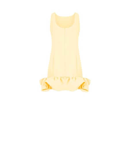 Vestido curto em linha A em tecido técnico com folhos Maxi Rinascimento