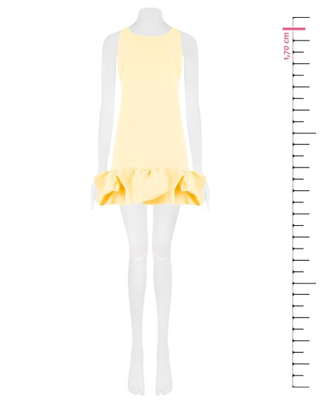 Vestido curto em linha A em tecido técnico com folhos Maxi Rinascimento