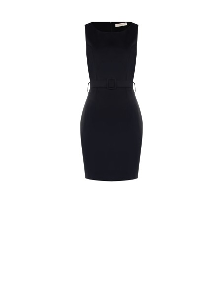 Vestido curto com bainha de algodão misto e cinto rígido a condizer Rinascimento