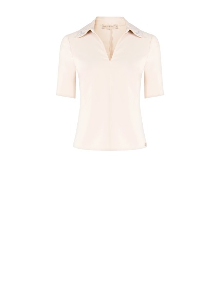 Pólo em tecido Bi-Stretch com laços de strass no colarinho Rinascimento