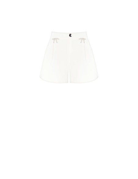 Calças curtas de tecido técnico folgado com alfinetes de laço em strass Rinascimento