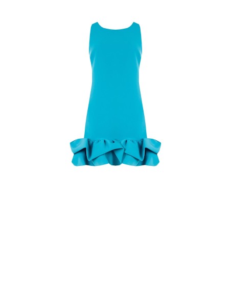 Vestido curto em linha A em tecido técnico com folhos Maxi Rinascimento