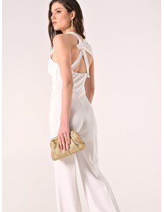 Fato direito de uma peça em crepe de mergulho com laço nas costas Rinascimento 2