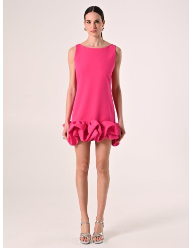 Vestido curto em linha A em tecido técnico com folhos Maxi Rinascimento