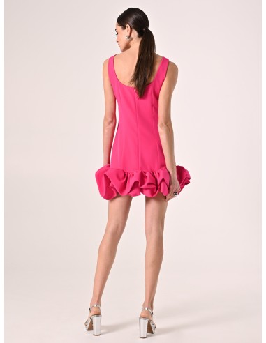 Vestido curto em linha A em tecido técnico com folhos Maxi Rinascimento