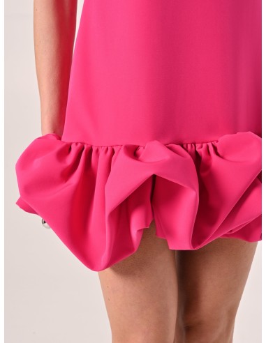 Vestido curto em linha A em tecido técnico com folhos Maxi Rinascimento