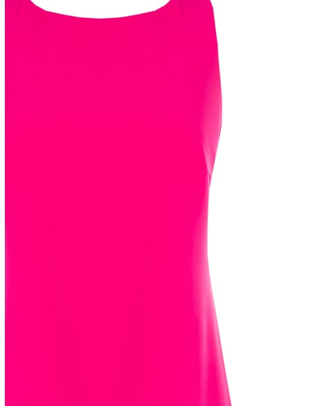 Vestido curto em linha A em tecido técnico com folhos Maxi Rinascimento