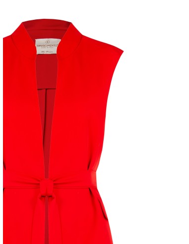 Blazer aberto sem mangas em tecido fluido com cinto coordenado Rinascimento