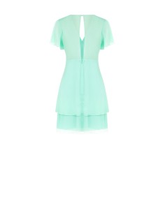 Vestido curto em georgette com dois folhos, decote em V e corte nas costas Rinascimento 2