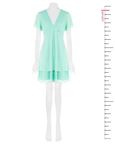 Vestido curto em georgette com dois folhos, decote em V e corte nas costas Rinascimento