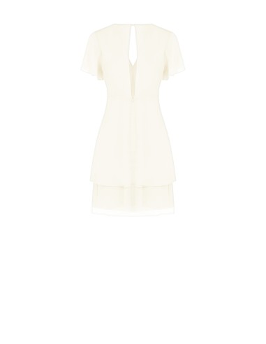 Vestido curto em georgette com dois folhos, decote em V e corte nas costas Rinascimento