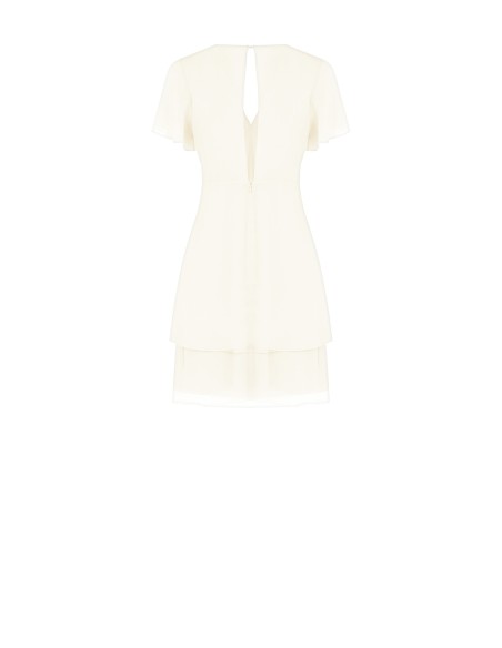 Vestido curto em georgette com dois folhos, decote em V e corte nas costas Rinascimento