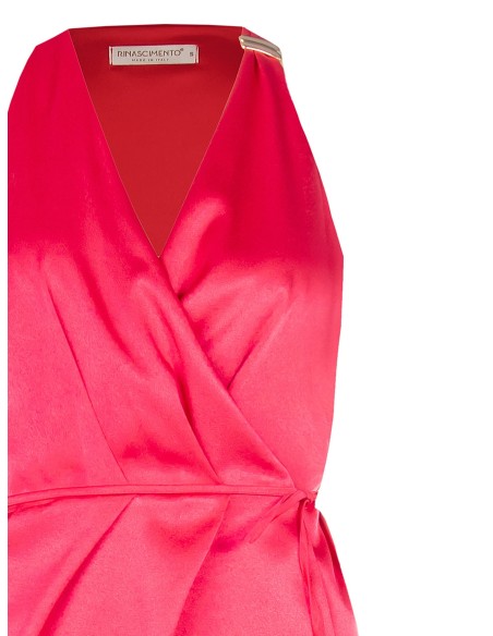 Vestido curto de cetim com carteira Ligeiramente Ruched Rinascimento