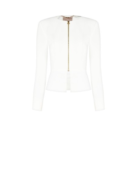 Casaco curto em tecido técnico com dragonas e fecho de correr central Rinascimento