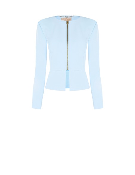 Casaco curto em tecido técnico com dragonas e fecho de correr central Rinascimento